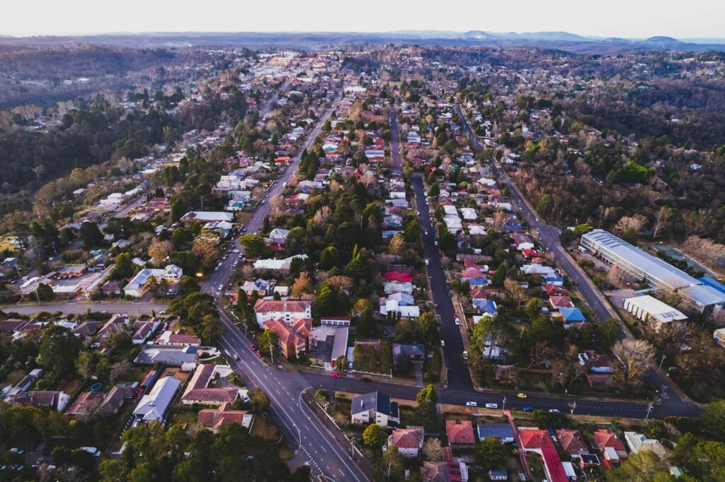 Aerial view of an Australian residential suburb